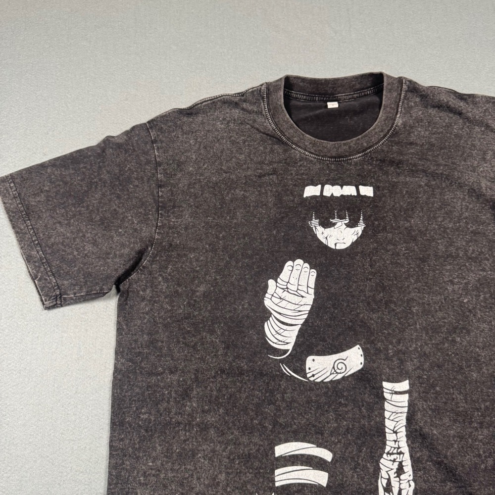 Naruto Rock Lee Graphic T-Shirt Mens Large Black Acid Wash Anime Tee - Picture 9 of 12